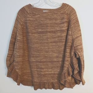 April Marin Westport Ruffle Cotton Sweater Pullover Poncho One Size Brown EUC